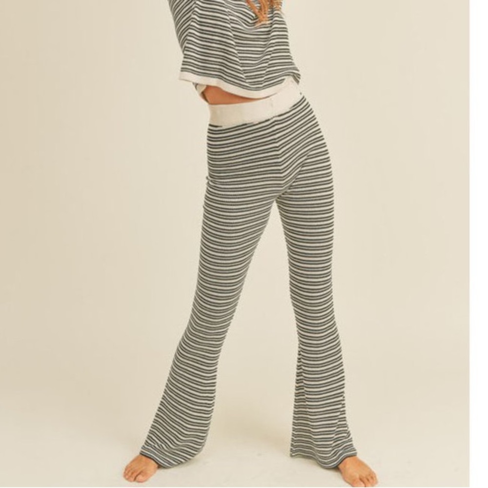 Miou Muse Striped Crochet Pants with flare leg and stretch waistband
